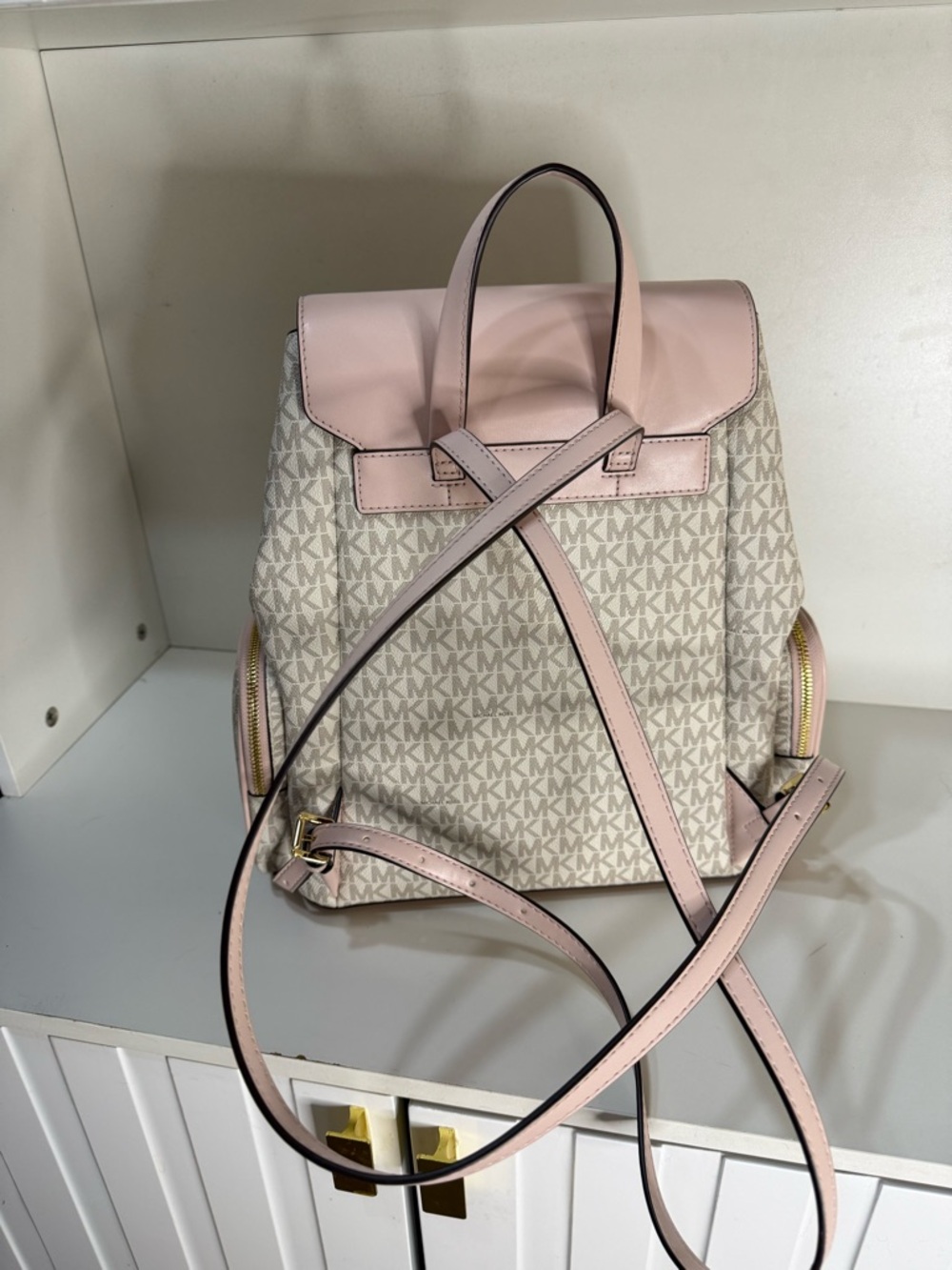 Michael Kors Blush Pink Logo Backpack with Gold Chain Large - Picture 4 of 14
